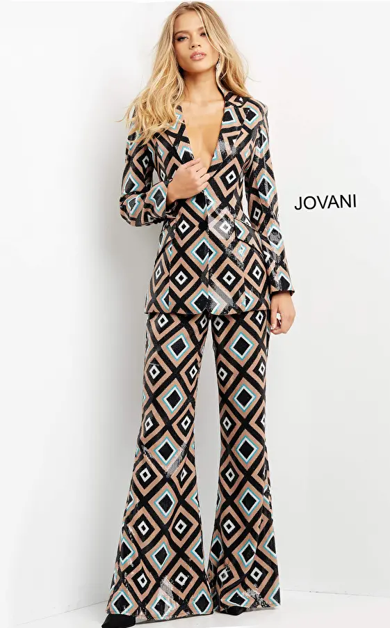 Jovani 07921 Multi Color Contemporary Two Piece Suit